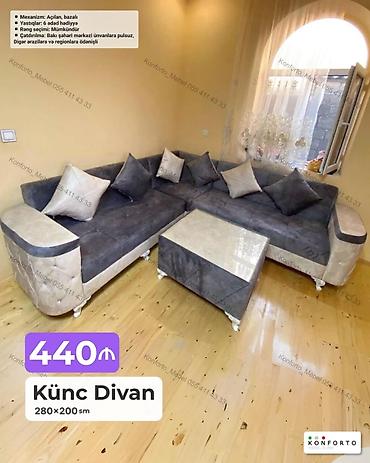 yorğa: Künc divan – 280×200 sm - Mexanizm: açılan, bazalı (yataq funksiyalı — 1