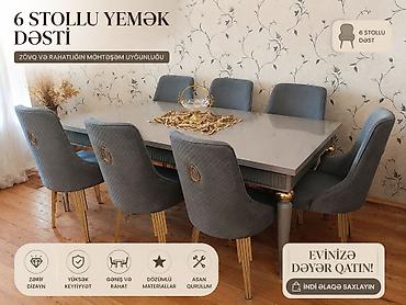 metbex stol stullari 2019: 6 stullu yemək dəsti - Tərkib: 1 ədəd düzbucaqlı masa + 6 ədəd stul - — 3