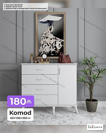 • Məhsul: Komod • Ölçülər: 40 × 100 × 100 sm • Material: 18 mm