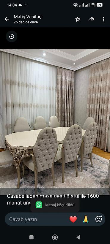 Casabelladan masa dəsti 8 stul ilə 1600 manat ünvan Buzovna Mətiş lalafo.az -da Casabelladan masa dəsti 8 stul ilə 1600 manat ünvan Buzovna Mətiş