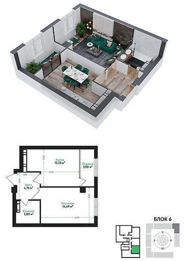 60: 1 комната, 41 м², АЮ Гранд Элитка, 11 этаж, ПСО (под самоотделку) — 1