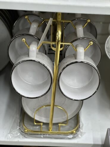 офисная посуда: Набор для чая/кофе на подставке - Комплектация: 6 кружек + 6 блюдец