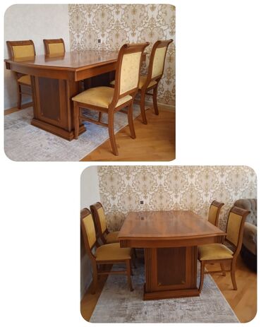 Masalar: Qonaq otağı üçün, İşlənmiş, Dördbucaq masa, 4 stul