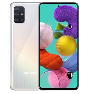 телефон а41: Samsung Galaxy A51, Б/у, 64 ГБ, цвет - Белый, В рассрочку, 2 SIM