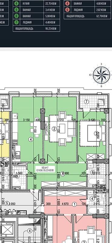 ordo: Студия, 94 м², Кок-Жар ж/м Элитка, 6 этаж, ПСО (под самоотделку) — 6