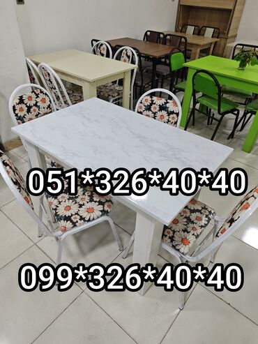 ağ sekil: Mətbəx üçün, Açılmayan, Dördbucaq masa, 6 stul