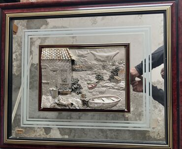 mişka şəkilləri: Dekorativ relyef tablo dəsti Italiya iki ədəd, gümüş örtüklü, biri 180