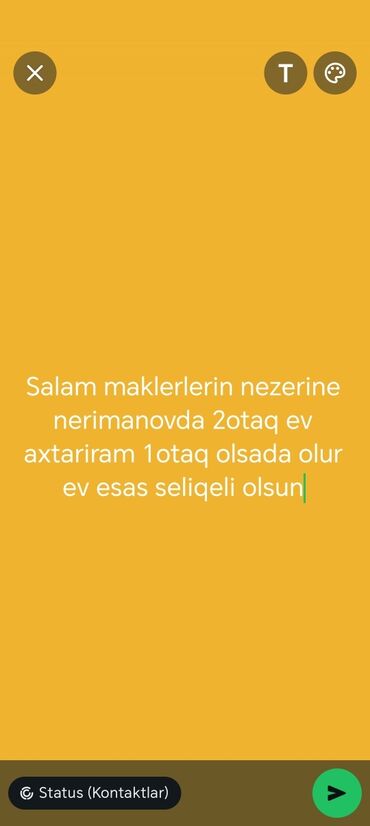2 otaqlı mənzil: Salam maklerlərin nəzərinə, Nərimanovda 2 otaqlı ev axtarılır. 1