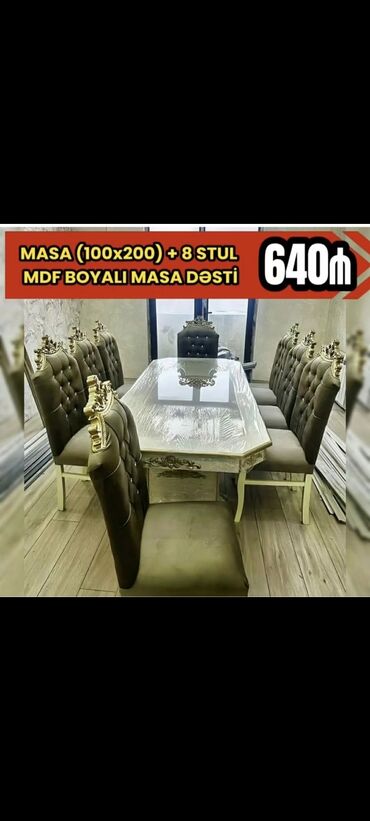 Masa və oturacaq dəstləri: Qonaq otağı üçün, Yeni, Açılmayan, Dördbucaq masa, 6 stul — 12