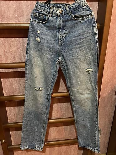 Mavi “washed” effekti olan cins şalvar - Kəsim: düz/relaxed fit, düz lalafo.az -da Mavi “washed” effekti olan cins şalvar - Kəsim: düz/relaxed fit, düz