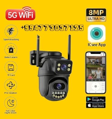 Видеонаблюдение: Wifi Camera 8MP Ultra HD 4K PTZ Dual lens iki reng var Qara yüksek