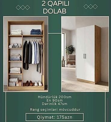 ikinci el skaflar: 2 qapılı dolab - Ölçülər: hündürlük 200 sm, en 90 sm, dərinlik 47 sm — 1