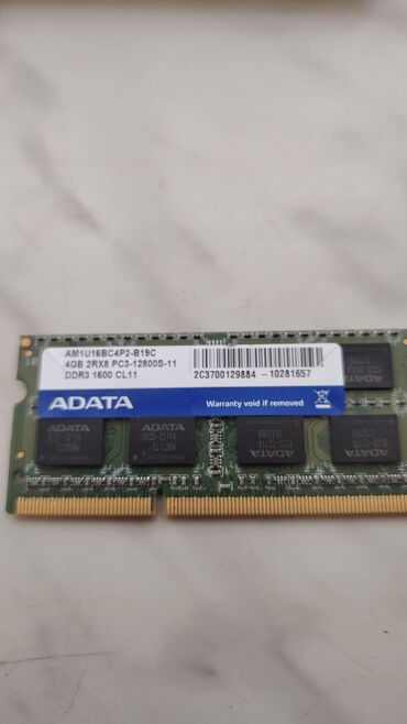 Monitorlar: Operativ yaddaş (RAM) ADATA, 4 GB, 1600 Mhz, DDR3, Noutbuk üçün, İşlənmiş
