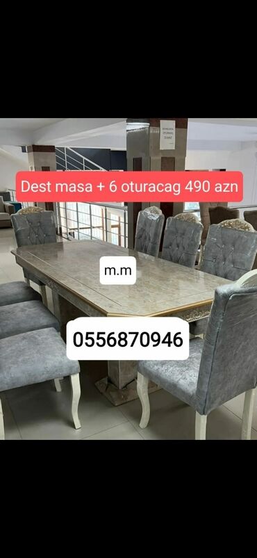 metbex ucun kafeller: Qonaq otağı üçün, Yeni, Açılmayan, Dördbucaq masa, 6 stul
