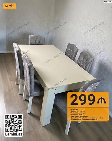 Masa dəsti - Dəst: Masa + 6 ədəd stul - Masa ölçüləri: 90 × 160 sm -