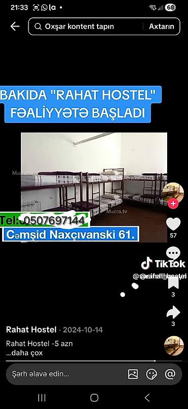 İcarəyə otel və hostellər: Rahat Hostel – Bakı Ünvan: Cəmşid Naxçıvanski 61 Xidmət -da lalafo.az — 2 İcarəyə otel və hostellər: Rahat Hostel – Bakı Ünvan: Cəmşid Naxçıvanski 61 Xidmət — 2