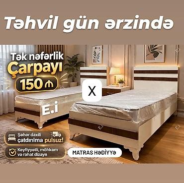 Çarpayılar: Tək nəfərlik çarpayı – 150 ₼ - Dəstəkli, zərif başlıq və iki rəngli — 1