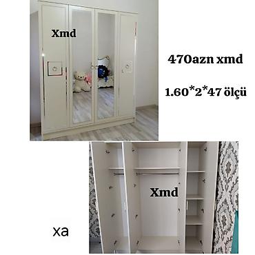 Ağ rəngli 4 qapılı paltar dolabı - Ölçü: 1.60 × 2 × 47 - Ön hissədə 2