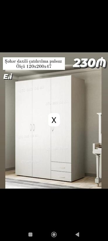 dolaplar: Üç qapılı paltar dolabı - Ölçü: 120 x 200 x 47 sm - Rəng: açıq ağ/şam — 1