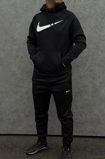 Мужской спортивный костюм Nike, черный - Комплект: худи с капюшоном и