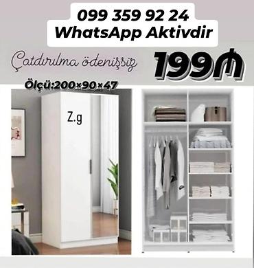 kupə: Ağ rəngdə sürgülü qapılı qarderob - Ölçü: 200 × 90 × 47 sm - Daxili — 1