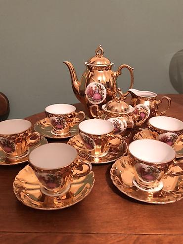 çay servisi: Çay dəsti, rəng - Qızılı, Farfor — 1