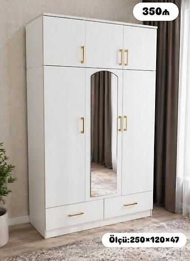 Ağ rəngdə çoxfunksiyalı paltar şkafı - Ölçü: 250 × 120 × 47 sm -