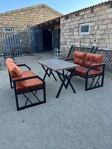Садовая, уличная мебель: Metall karkaslı bağ/kafe mebel dəsti - Dəst tərkibi: 2 ədəd — 1