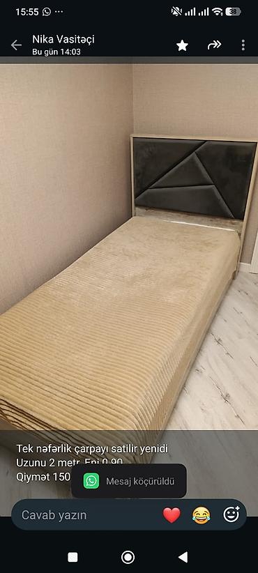 Tek nəfərlik çarpayı satilir yenidi Uzunu 2 metr_Eni 0.90 Qiymət 150