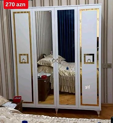 paneli: Yataq otağı üçün 4 qapılı dolab - Rəng: ağ, qızılı haşiyələr - Ön — 1
