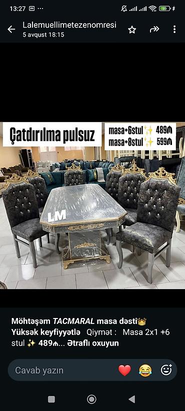 tek stolar: - Klassik dizaynda yemək masası və stul dəstləri. Ağ-qızılı və — 3