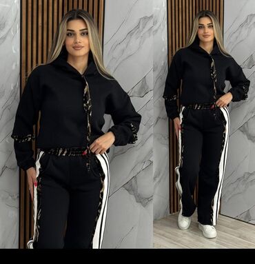 atlas don modelleri: Qadın idman dəsti – kapüşonlu sweatshirt və şalvar - Rəng: qara -
