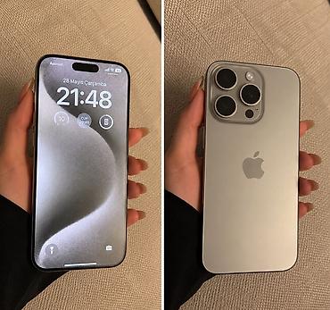 IPhone 15 Pro, 256 GB, Natural Titanium, Face ID, Simsiz şarj, Zəmanət