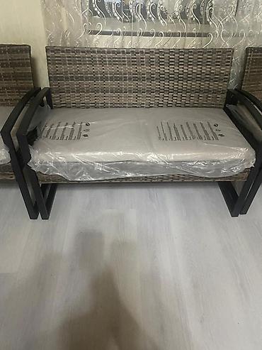 bag ucun divanlar: 3 hissəli rattan oturma dəsti - Tərkib: 1 ədəd 4nəfərlik skamya və 2 — 5