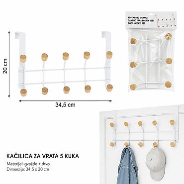 KMT Drvene perle – kačilica za vrata sa 5 kuka, mat bela Opis: -