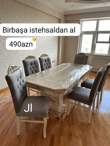 metbex ustolu: Для кухни, Для гостиной, Новый, Нераскладной, Прямоугольный стол, 6 стульев