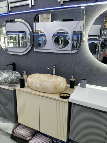 tebi guller: Hamam/duş otağı üçün daş lavabo və şkaf dəsti - Lavabo: Təbii daş