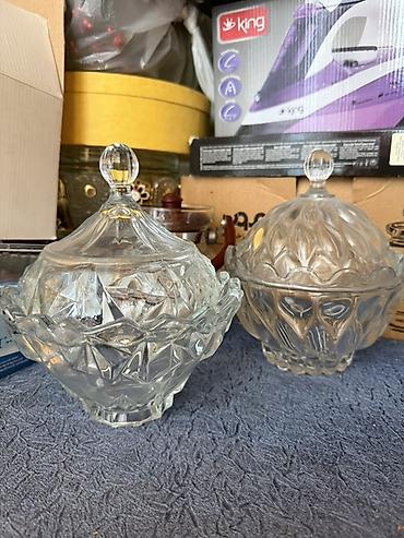 Qab-qacaq və mətbəx ləvazimatları: Şüşə kristal qab – qapaqlı - Material: qalın, şəffaf şüşə/kristal - — 3