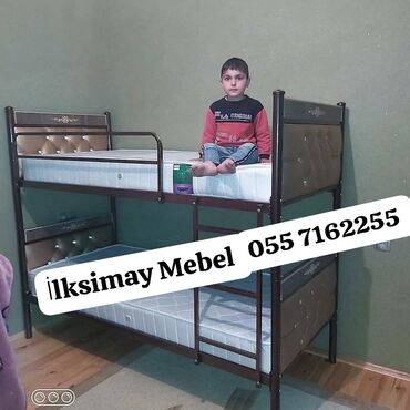 İkimərtəbəli uşaq çarpayıları: Oğlan və qız üçün, Çarpayı, Matrassız, Siyirməsiz, Dəmir — 16