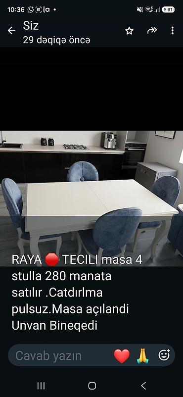 Столы и стулья: Mətbəx/qonaq otağı üçün dəst: açılan yemək masası + 4 ədəd stul. - — 1