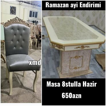Qonaq otağı üçün, Yeni, Açılmayan, Dördbucaq masa, 6 stul