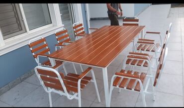 bağ üçün masa: Yeni, Dördbucaq masa, 8 stul, Açılmayan, Stullar ilə, Metal, Azərbaycan