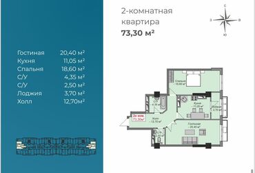 1 комнатная квартира бишкек снять долгосрочно: 2 бөлмө, 73 кв. м, Элитка, 8 кабат, ПСО (өзү оңдоп түзөтүп бүтүү үчүн)