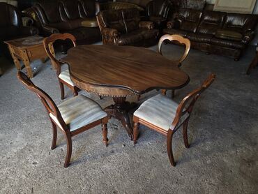 Setovi stolova i stolica: Antikni trpezarijski set – sto i 4 stolice - Materijal: puno drvo — 3