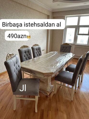 mdf stol: Qonaq otağı üçün, Yeni, Açılmayan, Dördbucaq masa, 6 stul, Azərbaycan