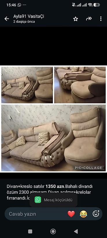 divan alan: Divan+kreslo satılır *1350 azn*.Bahalı divandı özüm 2300 almışam.Divan — 1
