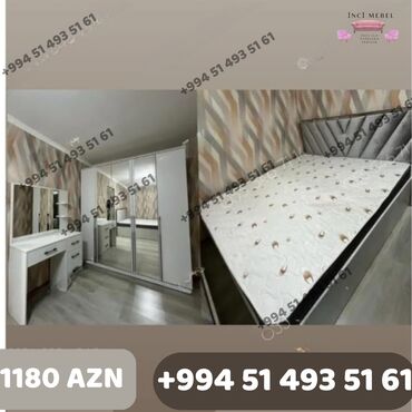 Yataq otağı dəstləri: İkinəfərlik çarpayı, Dolab, Termo, 2 tumba, Azərbaycan, Yeni — 5