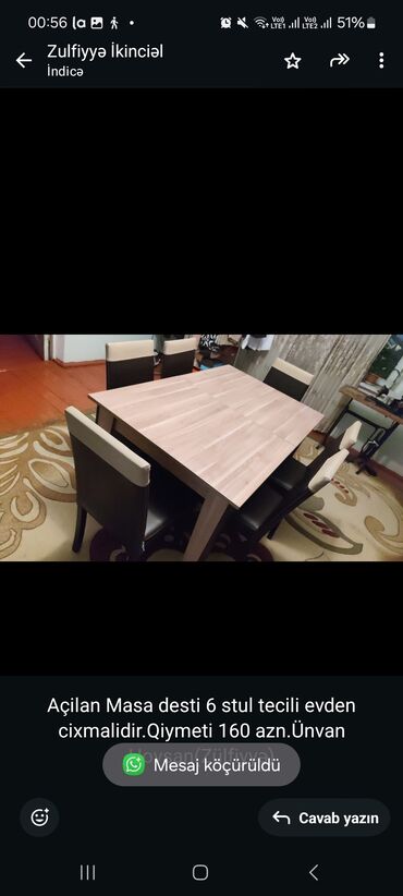 Professional sobalar: Qonaq otağı üçün, İşlənmiş, Dördbucaq masa, 6 stul