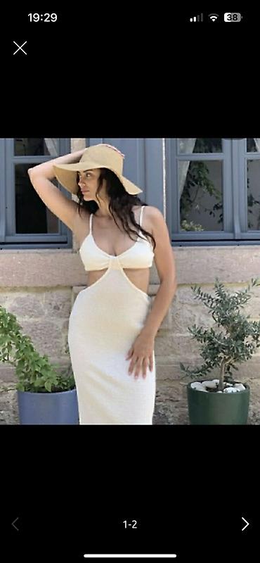 şlyapa: Açıq krem rəngində yay donu - Model: kəsimli “cut-out” dizaynlı, iki — 1