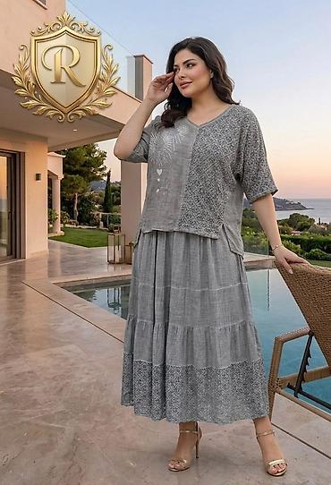 bas: Qadın dəsti – bluz və ətək - Model: iki hissəli yay dəsti - Üst — 1